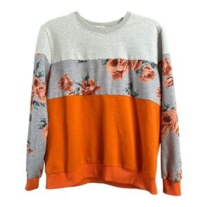 Women’s Orange Floral Sweatshirt, Sz Large